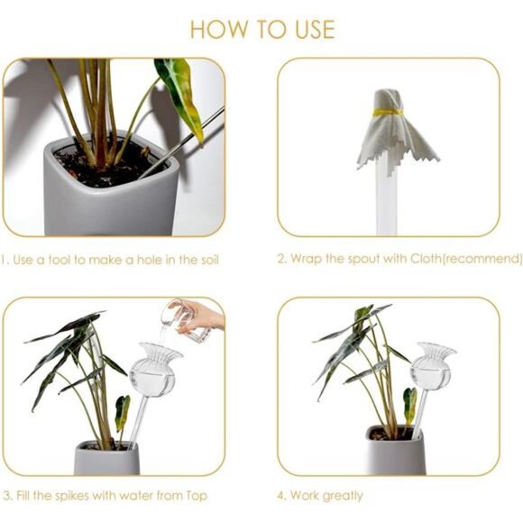 Plant Waterer Self Watering Globes Self Watering Spikes, Hand Blown Clear Glass - Picture 6 of 7